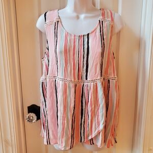 Suzanne Betro Pink and Black Striped Blouse